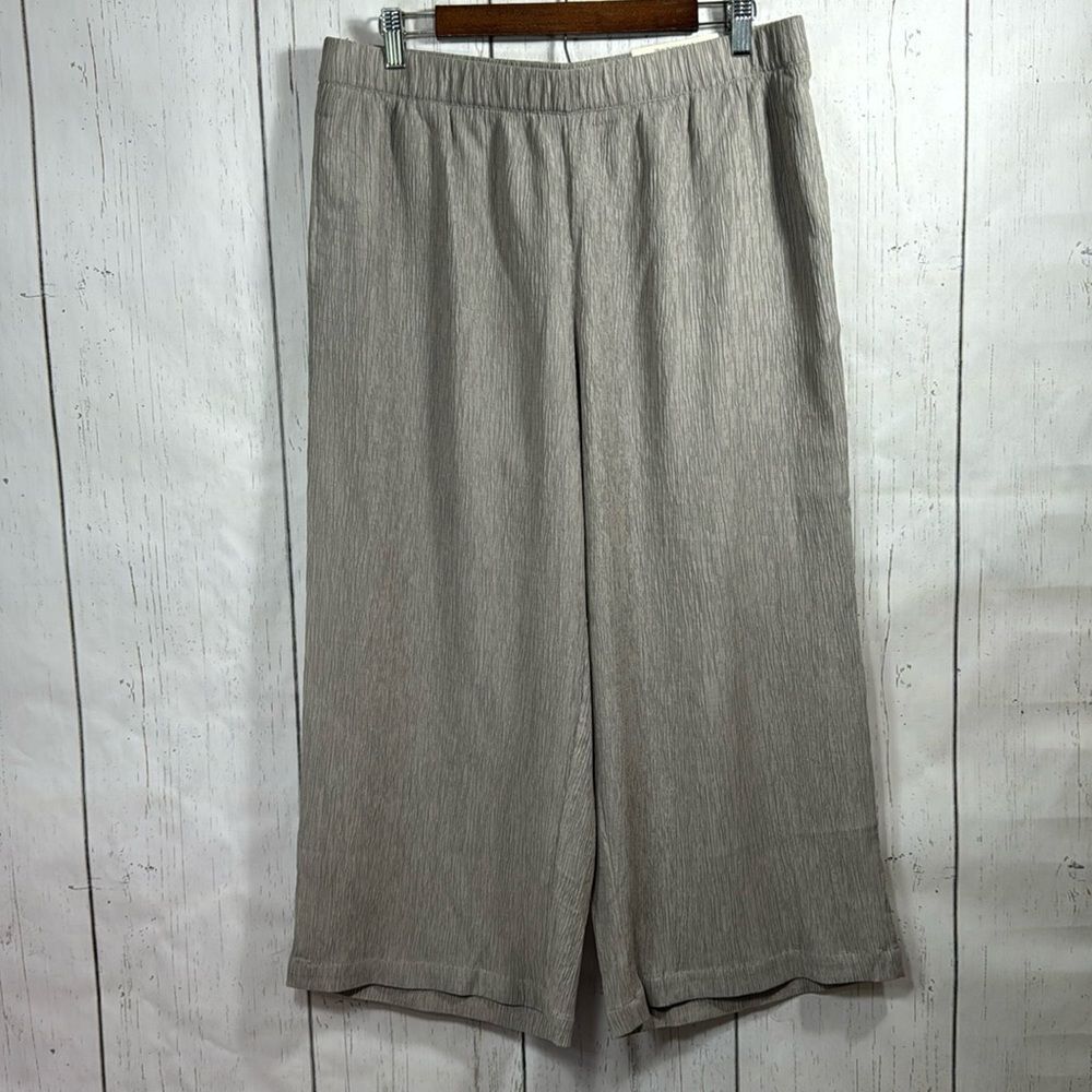 Soft Surroundings Wide Leg Crop Tan Pants Elastic Waist Textured Minimalist Soft